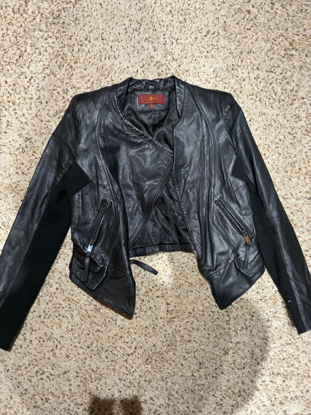 Vintage-ish 2010’s Black Genuine Leather 7 For All Mankind Women's Moto Jacket - Picture 4 of 6